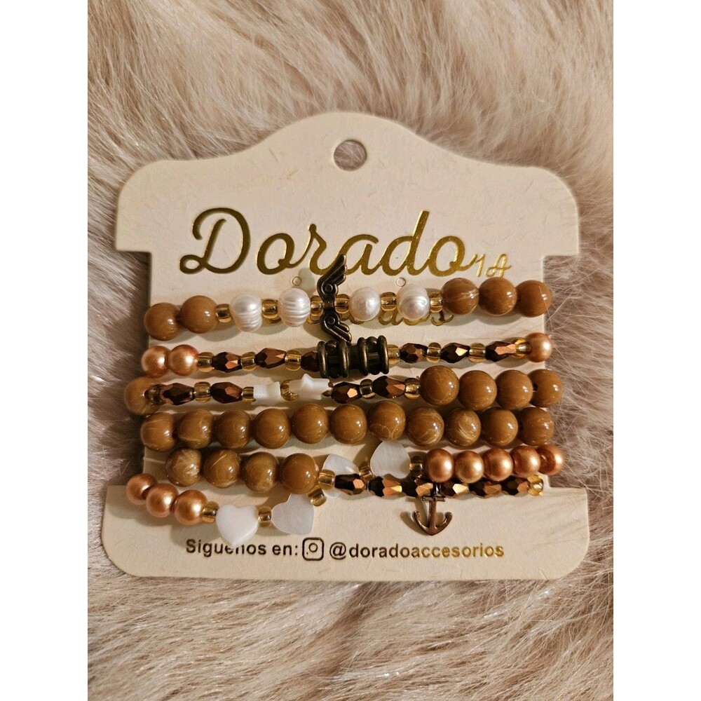 Boho Layered Bracelet Set Gold Brown Beaded Stack Star Anchor Charms Fashion...